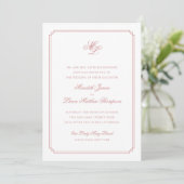 Elegante Monogram Rose Blush Script Hochzeit Einladung (Stehend Vorderseite)