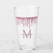 Elegante Monogram Rose Glitzer Tropfen Glas (Vorderseite)