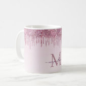 Elegante Monogram Rose Glitzer Tropfen Kaffeemasch Kaffeetasse (Vorderseite Links)