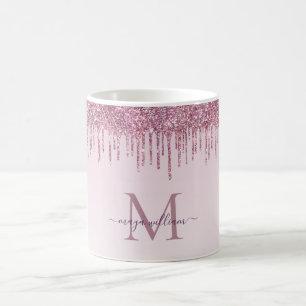 Elegante Monogram Rose Glitzer Tropfen Kaffeemasch Kaffeetasse