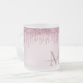 Elegante Monogram Rose Glitzer Tropfen Mattglastasse (Vorderseite Links)