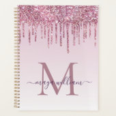 Elegante Monogram Rose Glitzer Tropfen Planer (Vorderseite)