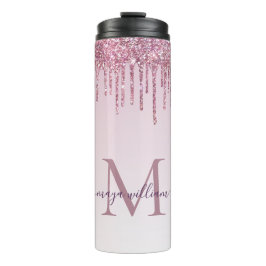 Elegante Monogram Rose Glitzer Tropfen Thermosbecher