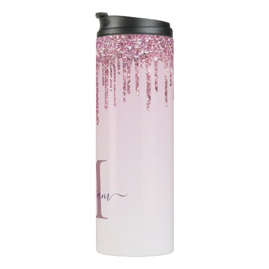 Elegante Monogram Rose Glitzer Tropfen Thermosbecher (Nach rechts gedreht)