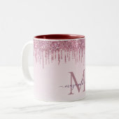 Elegante Monogram Rose Glitzer Tropfen Zweifarbige Tasse (Vorderseite Links)