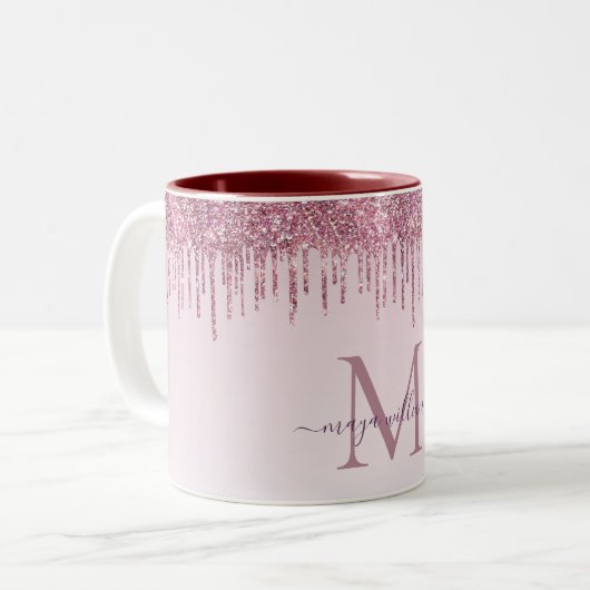 Elegante Monogram Rose Glitzer Tropfen Zweifarbige Tasse (Vorderseite Links)