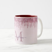 Elegante Monogram Rose Glitzer Tropfen Zweifarbige Tasse (VorderseiteRechts)
