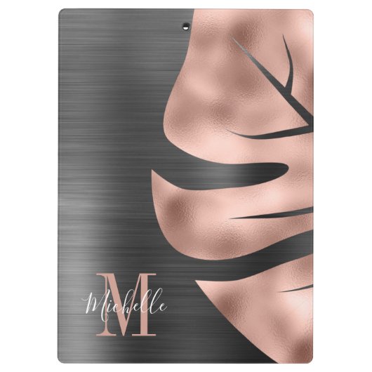 Elegante Monogram Rose Gold Black Klemmbrett (Rückseite)