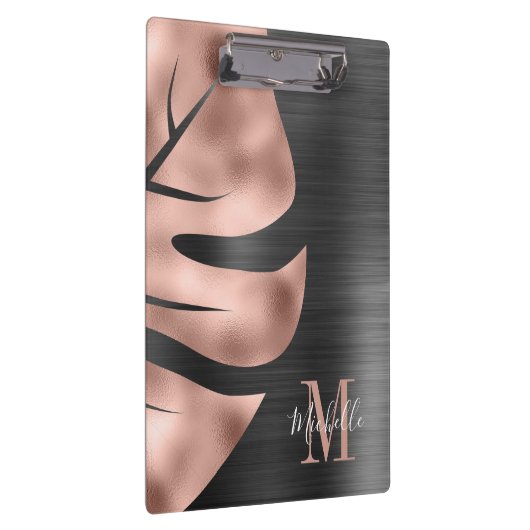 Elegante Monogram Rose Gold Black Klemmbrett (Rechts)