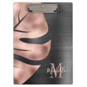 Elegante Monogram Rose Gold Black Klemmbrett (Vorderseite)