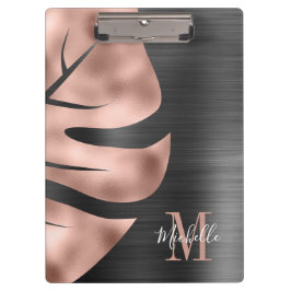 Elegante Monogram Rose Gold Black Klemmbrett