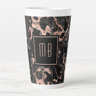 Elegante Monogram Rose Gold Black Marble Milchtasse