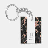 Elegante Monogram Rose Gold Black Marble Schlüsselanhänger (Vorderseite links)