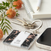 Elegante Monogram Rose Gold Black Marble Schlüsselanhänger (Vorderseite rechts)