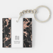 Elegante Monogram Rose Gold Black Marble Schlüsselanhänger (Rückseite)