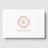 Elegante Monogram Rose Gold Foil White Wedding Gästebuch (Vorderseite)