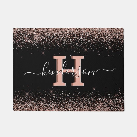 Elegante Monogram Rose Gold Fußmatte (Vorderseite)