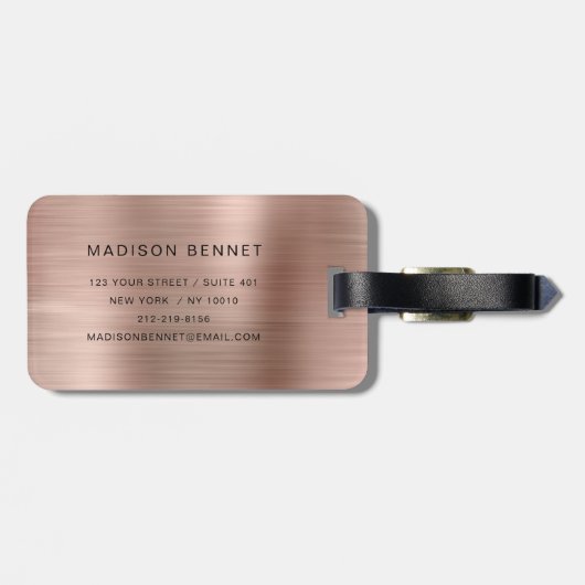 Elegante Monogram-Rose Gold gegossene Metallic Gepäckanhänger (Rückseite horizontal)