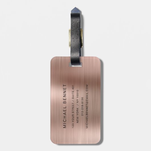 Elegante Monogram Rose Gold Gepäckanhänger (Rückseite vertikal)