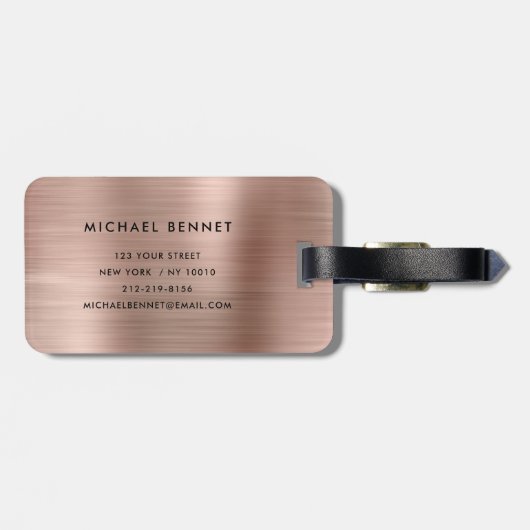 Elegante Monogram Rose Gold Gepäckanhänger (Rückseite horizontal)