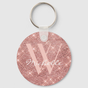 Elegante Monogram Rose Gold Glitzer Name Script Schlüsselanhänger