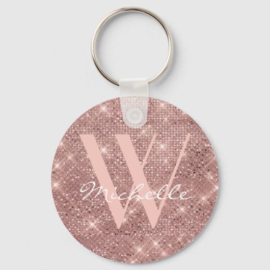 Elegante Monogram Rose Gold Glitzer Name Script Schlüsselanhänger (Vorderseite)