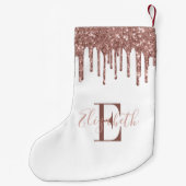 Elegante Monogram Rose Gold Glitzer Tropfen Weiß Kleiner Weihnachtsstrumpf (Rückseite)