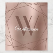Elegante Monogram Rose Gold Name Script Geometric Weinetikett (Einzelnes Label)