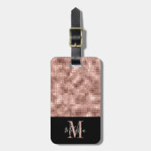 Elegante Monogram Rose Gold Sequin Gepäckanhänger (Vorderseite vertikal)