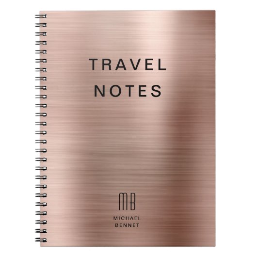 Elegante Monogram Rose Gold Travel Notizblock (Vorderseite)
