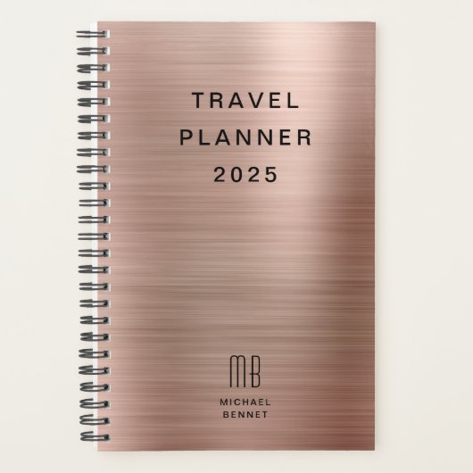 Elegante Monogram Rose Gold Travel Planer (Vorderseite)