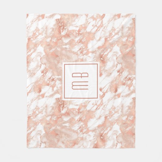 Elegante Monogram Rose Gold Weißer Marmor Fleecedecke (Vorderseite)