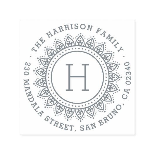 Elegante Monogram Round Family Name Rücksendeadres Permastempel (Design)