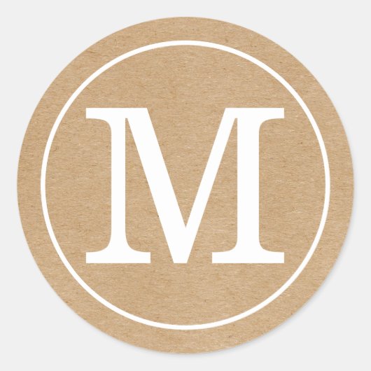 Elegante Monogram Rustic Kraft Runder Aufkleber (Vorderseite)