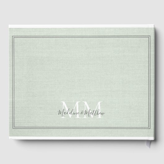 Elegante Monogram Rustic Sage Green Linen Wedding Gästebuch (Rückseite)