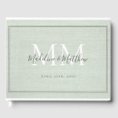 Elegante Monogram Rustic Sage Green Linen Wedding Gästebuch (Vorderseite)