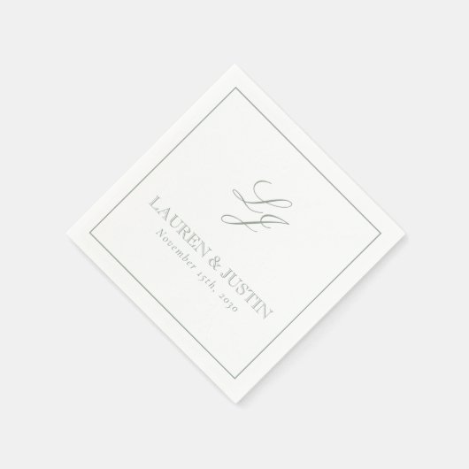 Elegante Monogram Sage Green Simple Script Wedding Serviette (Ecke)