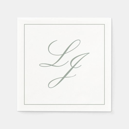Elegante Monogram Sage Green Simple Script Wedding Serviette (Vorderseite)