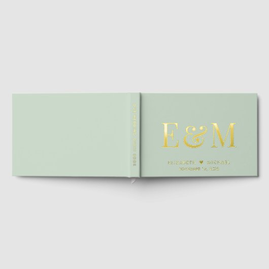 Elegante Monogram Sage Green Wedding Gästebuch (Voll)