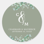 Elegante Monogram Sage Green Wedding Runder Aufkleber (Vorderseite)