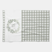 Elegante Monogram Sage White Kariert Geschirrtuch (Horizontal)