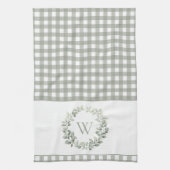 Elegante Monogram Sage White Kariert Geschirrtuch (Vertikal)