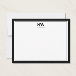 Elegante Monogram Schwarz-weiß Border Minimalistis Mitteilungskarte