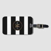 Elegante Monogram Schwarz-weiß Stripes Goldname Gepäckanhänger (Vorderseite (Horizontal))