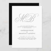 Elegante Monogram Schwarz-weiß Virtual Wedding