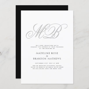 Elegante Monogram Schwarz-weiß Virtual Wedding Einladung