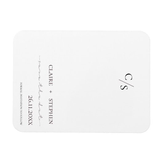 Elegante Monogram Schwarz-weiß Wedding Save the Da Magnet (Horizontal)