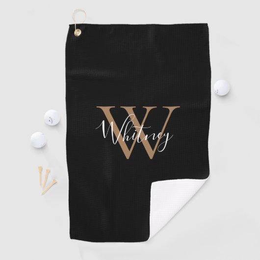 Elegante Monogram Script Black White Golfhandtuch (Insitu)