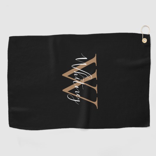 Elegante Monogram Script Black White Golfhandtuch (Horizontal)