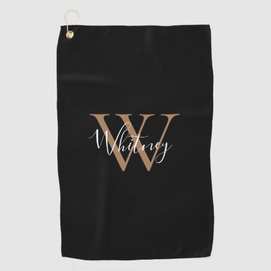 Elegante Monogram Script Black White Golfhandtuch (Vorderseite)